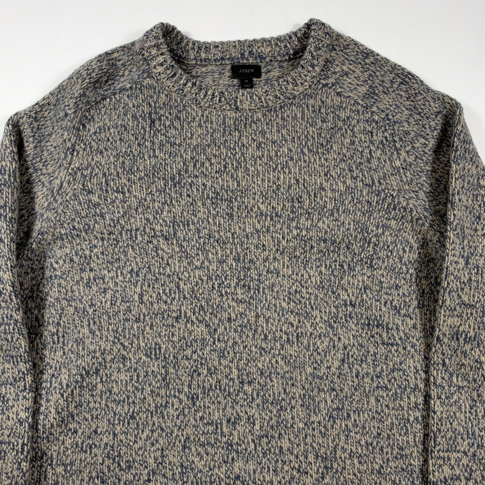 J.Crew Sweater Mens XL Lambswool Marled Knit Crewneck Blue Cream